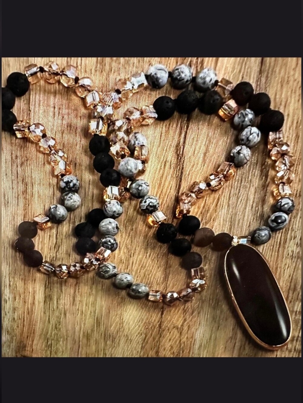Artisan Handmade Bohemian Stone Necklace Handknotted Black Onyx Crystal Jasper